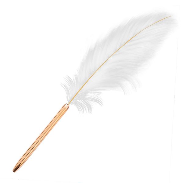 2021 Spot Wholesale White Feather Metal Ballpoint Pen Creative Gift Set Rose Gold Rod Advertising Pens Customize
