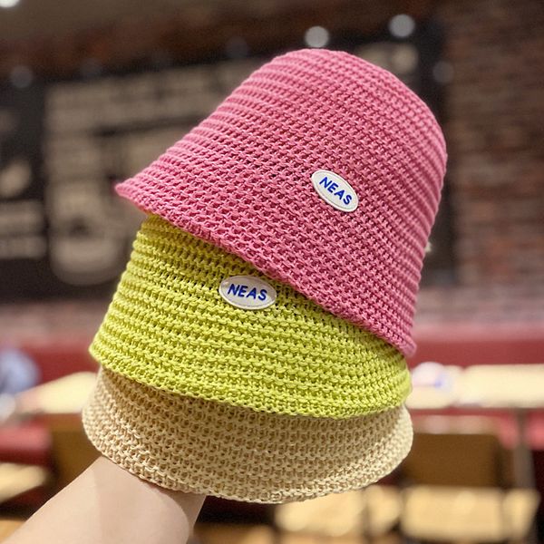 Ins Candy Color Spring and Summer Pasted Cloth Bucket Hat Hollow Bell Shaped Face Show Small Fresh Sunshade Fisherman&#039;s Straw