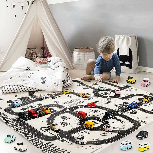 130*100CM Kids Portable Car City Scene Taffic Highway Map foldable playmat Educational Toys For Children Games Road Carpet