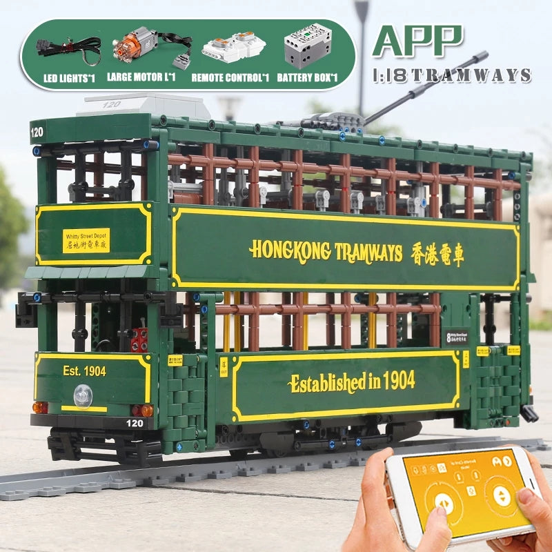 Motorized 1904 Hongkong Tramways Bus Model Building Blocks MOULD KING KB120 APP MOC Car Brick Children Education Christmas Gifts Birthday Toys For K