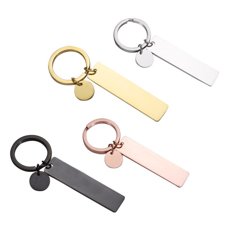 Keychains Stainless Steel Square Strip Tag Keychain Blank Metal Plate For Mirror Polish KeyRing