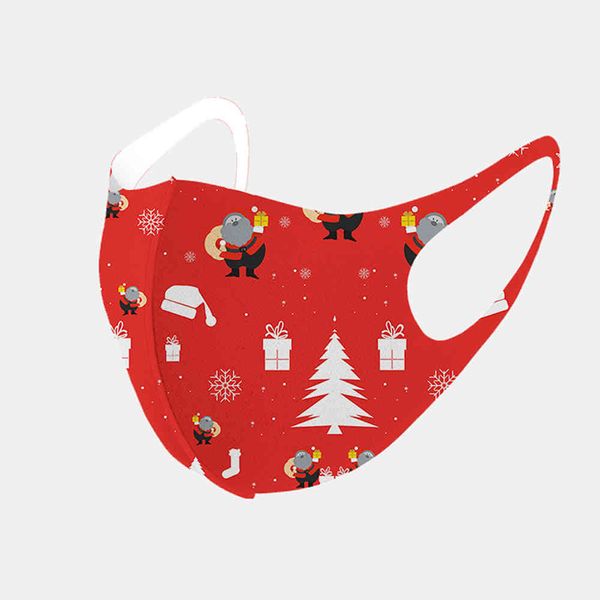 Printing Santa Christmas Fashion Washable Claus Face Mask Ice Silk Cotton Protective Dustproof Reusable Xmas Mouth Masks Individual Bag 0GHA