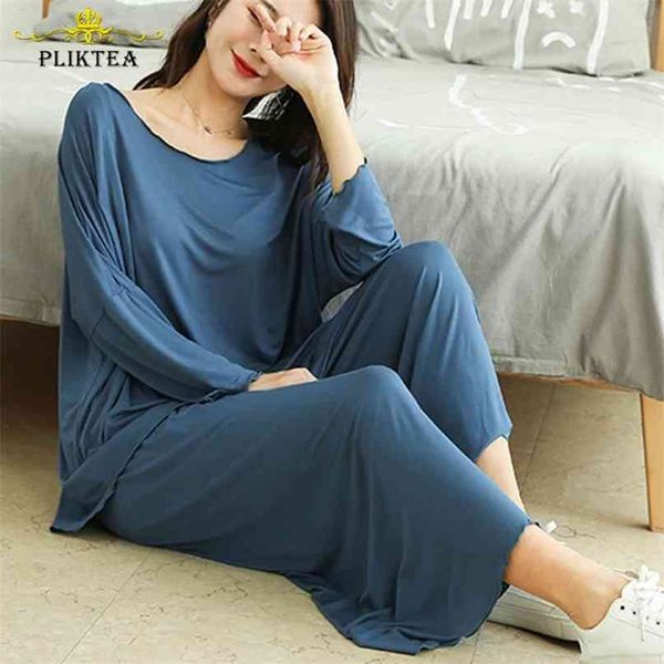 100kg 3XL Plus Size Women&#039;s Modal Homewear Summer Female Pajamas Ladies Atoff Home Modal 2Pieces Set Sleepwear Pajamas for Women 210924