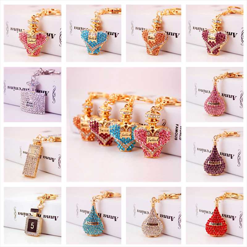 Keychains Wholesale Perfume Bottle Keychain Women Bag Charm Crystal Rhinestone Keyring For Handbag Pendant Jewelry Key Chains