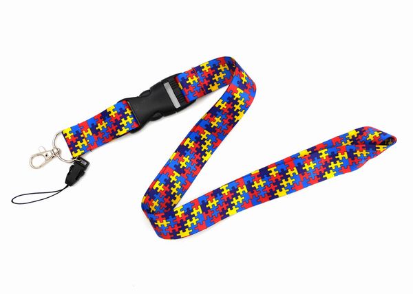 H-24 Cell Phone Straps Charms Autism Pattern Puzzle Detachable Universal Sport Lanyard for USB MP3-4 Key Chain Badge Lanyards Wholesale Gift