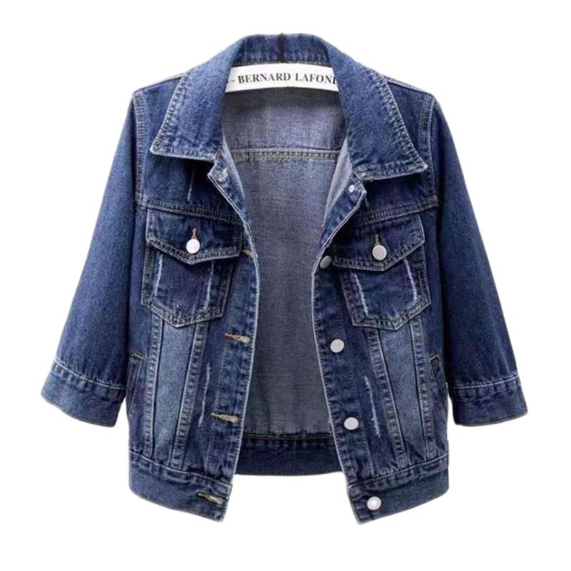 Women&#039;s Jackets Denim Women Tops Solid Short Slim Vintage Casaco Feminino Three Quarter Sleeve Jaqueta Feminina Jeans Outerwear Spring