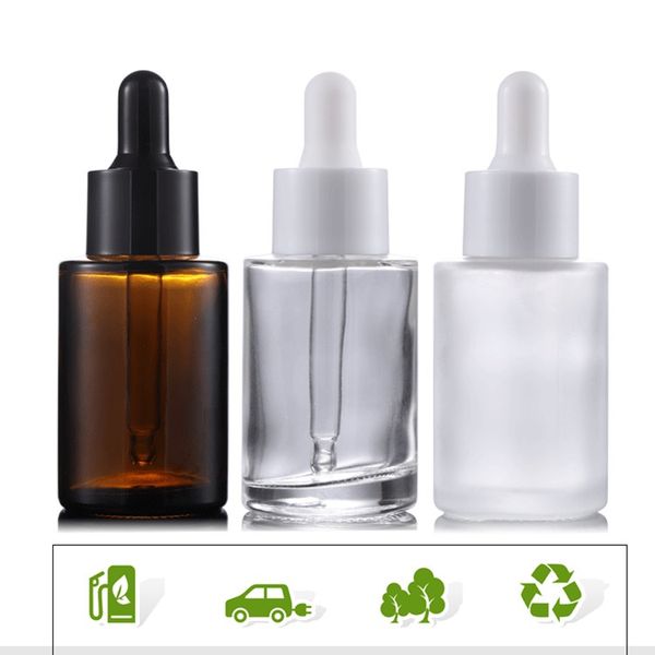 30ml Glass Essential Oil Perfume Bottles Liquid Reagent Pipette Dropper Bottle Flat Shoulder Cylindrical Bottle Clear-Frosted-Amber DH8577
