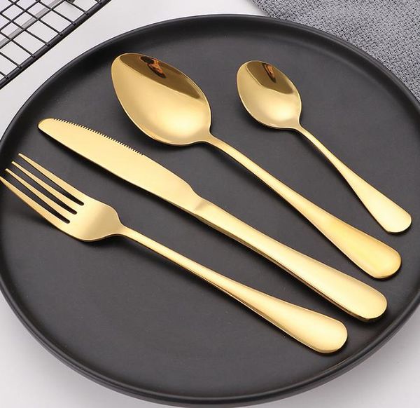 2021 High-grade gold cutlery flatware set spoon fork knife tea spoon stainless steel dinnerware set kitchen utensil