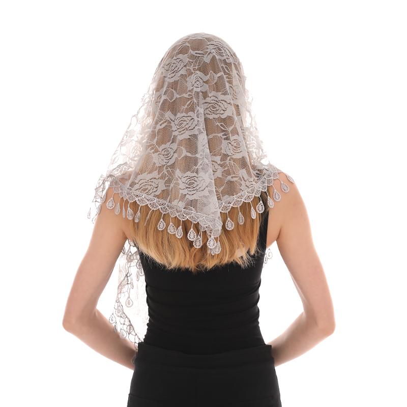 Scarves Women Triangle Scarf For Catholic Prayer Shawl Sheer Floral Spanish Mantilla Lace Veil Wedding Cape Head Covering