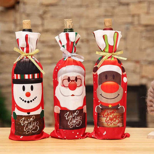 New Year Gift Christmas Red Wine Bottle Cover Beer Champagne Bottles Covers Xmas Festival Party Table Dinner Decorations Santa Claus Snowman