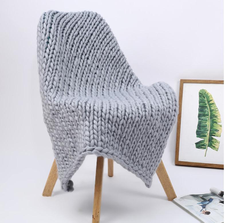 Blankets 1.5*2m, Light Grey, Chunky Knit Blanket Handmade Warm Knitting Throw Blanket