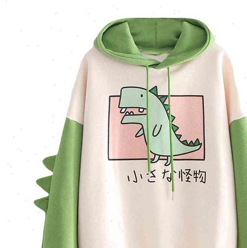 Loose Sweater Dinosaur Print Kawaii Women Blouses Streetwear Harajuku Hoodie Hoodies Poleron Mujer Japanese Style