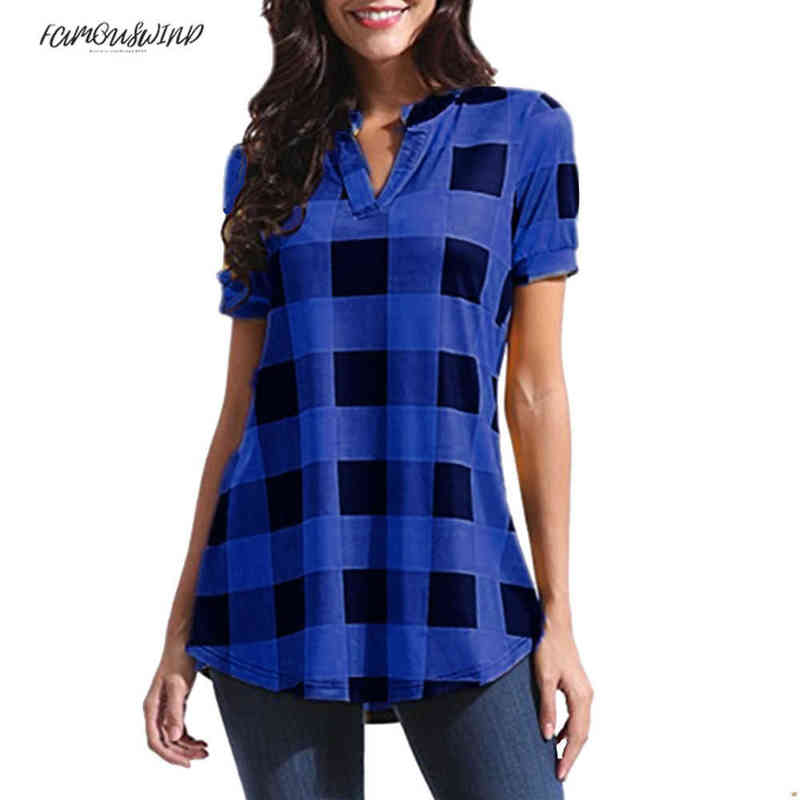 Size Plus 5Xl Summer Tops For Womens Blouses Elegant Plaid Short Sleeve Shirts Ladies Tunic Top Fashion Clothing