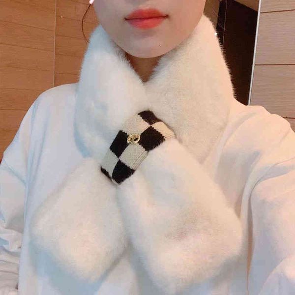 Scarf Neckerchief Scarves Donkey Fur Plush Solid Color Versatile Korean Autumn and Winter Thickened Plaid Women&#039;s Windproof