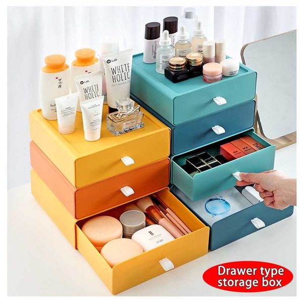 Home Organizer For Cosmetics Plastic Storage Container Organizador Stationery Desk Key Box Makeup 211102