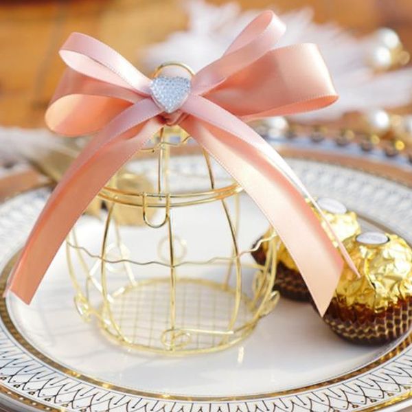 Mini metal gold vintage retro bird cage candy boxes baby shower favor gift box for guests party birthday Souvenir