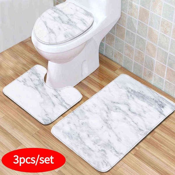 3PCS Marble Floor Mat Non-Slip Bath Rugs Hallway Front Door Mats Bathroom Carpet Toilet Seat Cover Absorbent Foot Pad Home Decor 211109