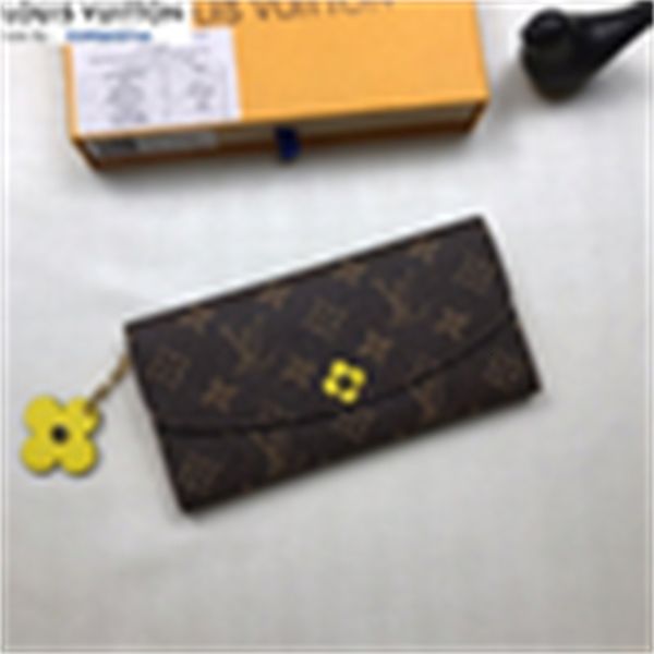 Wallets Luxury M64202 New Peas Wallet Yellow Women Real Leather Long Brand Chain Wallet Pouches Key Card Holders Phone Designer Cases Purse