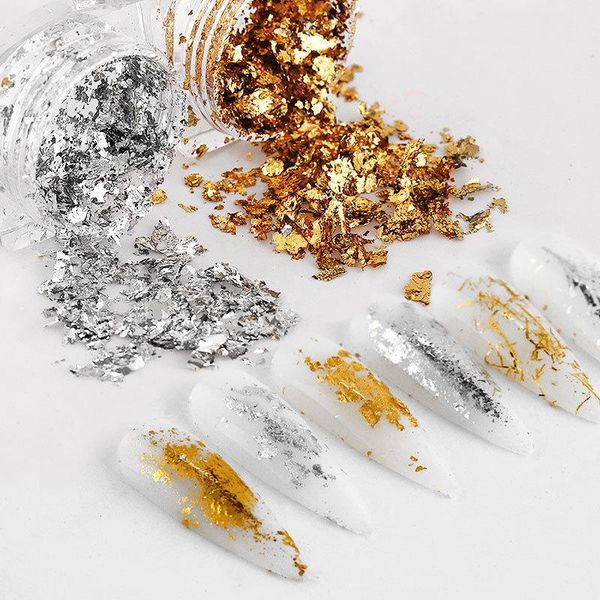 Gold Silver 3D Glitter Nail Art Sticker Irregular Aluminum Foil Paper DIY UV Gel Polish Nails Decoration Tools