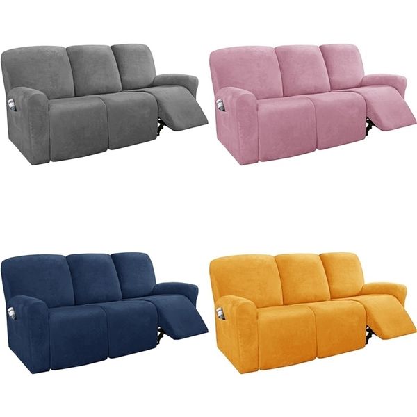 1 2 3 Seater Recliner Sofa Cover Elastic Split All-inclusive Relax Slipcover Velvet Lounge Armchair Covers With Side Pocket 211116