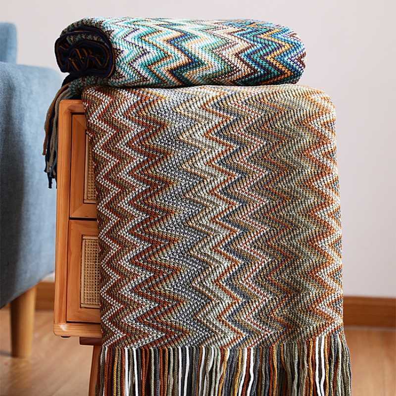 Bohemian Knitted Blanket Sofa Throw With Tassels Colorful Bedspread Nap Air Condition Nordic Home Decorative 211218