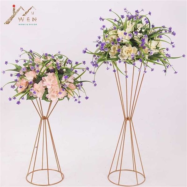 70CM-50CM Flower Vases Gold- White Flower Stands Metal Road Lead Wedding Centerpiece Flowers Rack For Event Party Decoration 211122