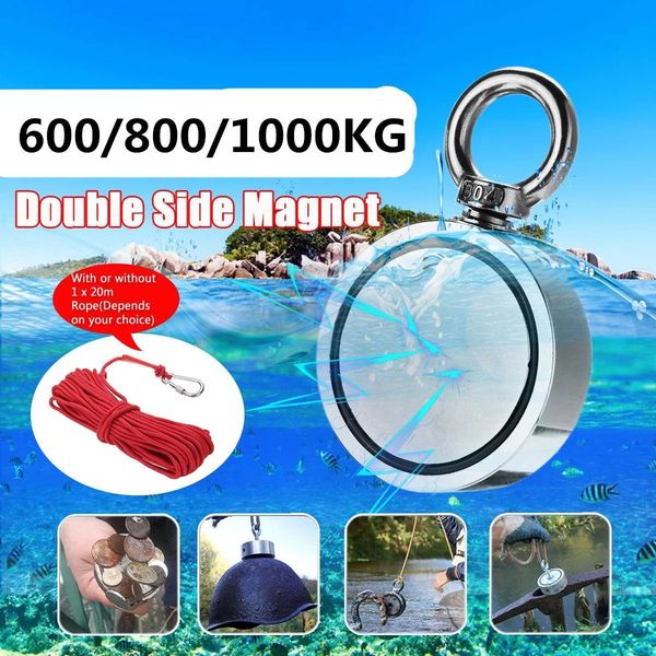 800Kg D94mm Strong Powerful Round Neodymium Magnet Hook Salvage Magnet Sea Fishing Equipment Holder Pulling Mounting Pot+10M Rop