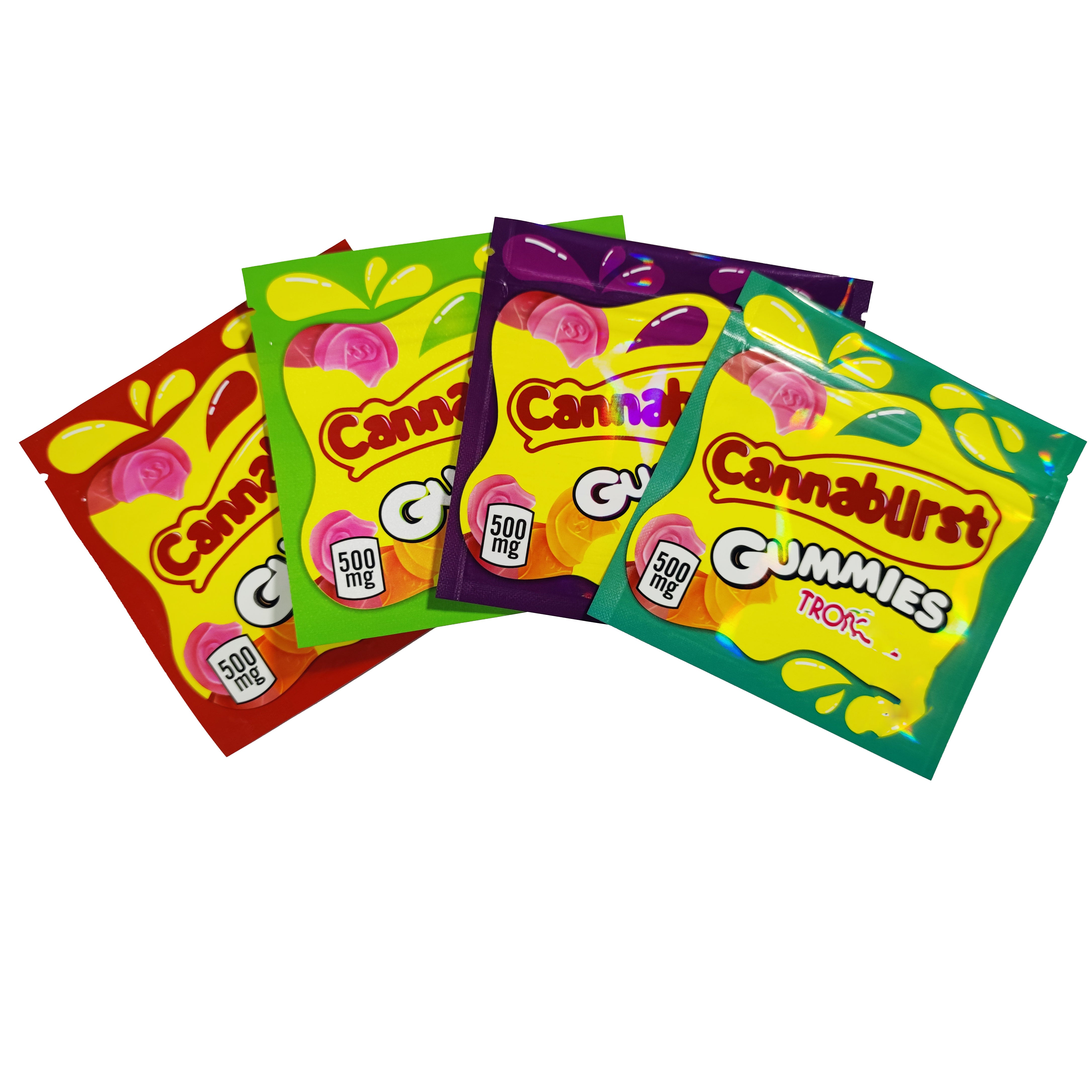 Empty 4 types 500mg Cannaburst packaging bags edible gummmies package bag smell proof resealable zipper pouch packages candy gummy mylar baggies