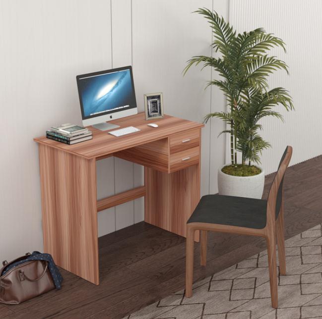 Home Furniture Computer Desk with 2 Pull Out Storage Drawers and Stable Wooden Frame, OAK