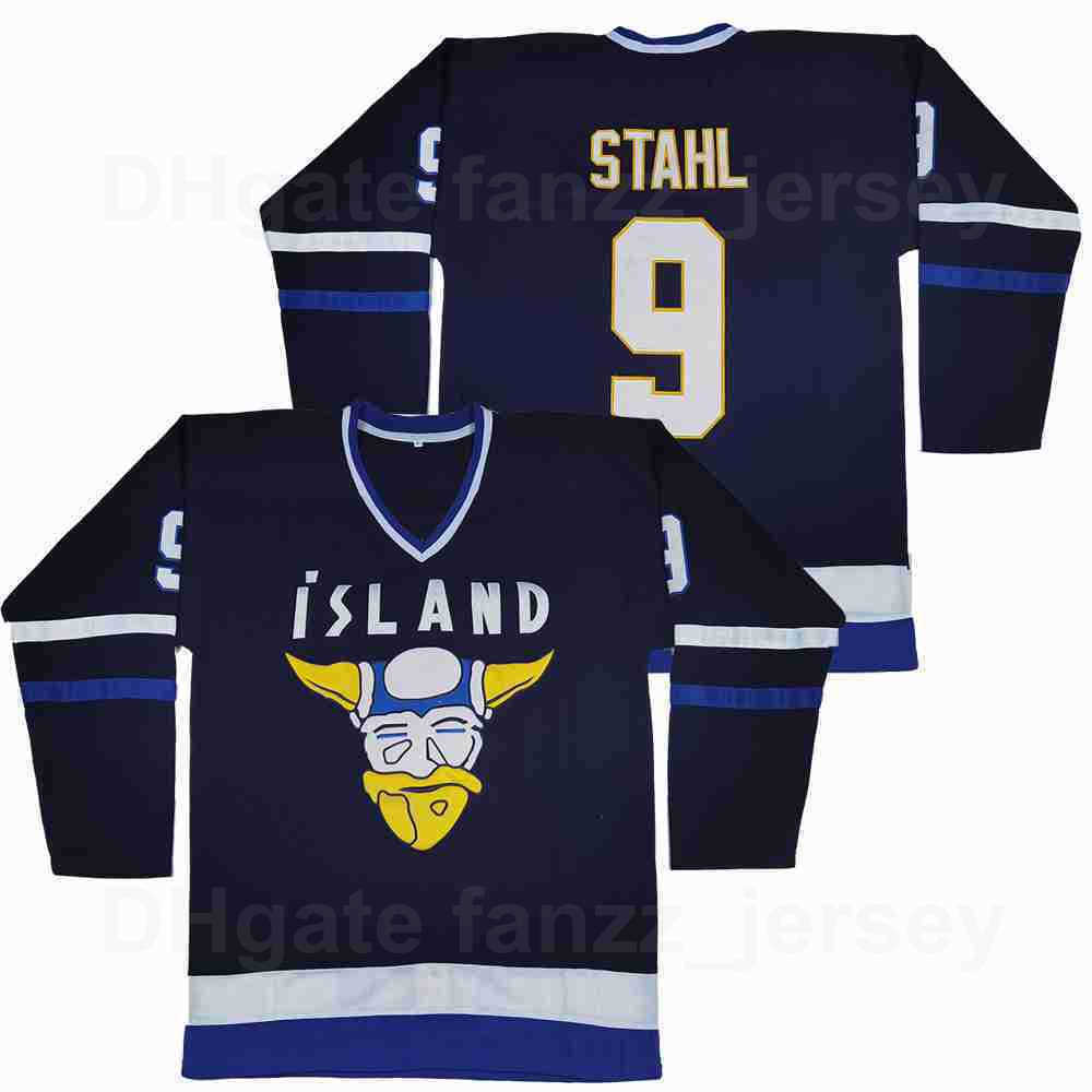 Iceland Mighty Ducks College 9 Gunnar Stahl Jersey Men Movie Ice Hockey Team Color Away Navy Blue All Stitched University Breathable Pure Cotton Top