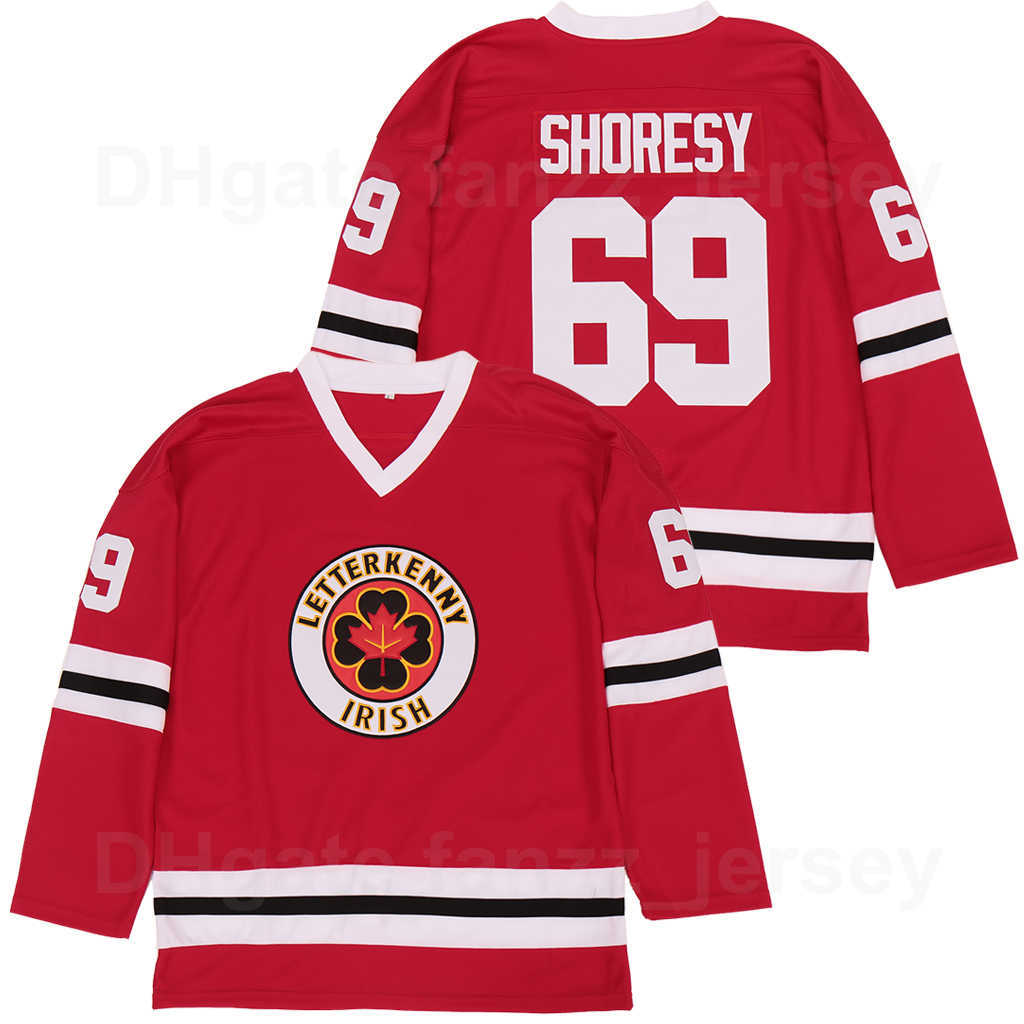Men Series Irish Letterkenny College 69 Shores Hockey Jersey Ice Movie Team Color Away Red All Stitched University Breathable Pure Cotton Top Qualit