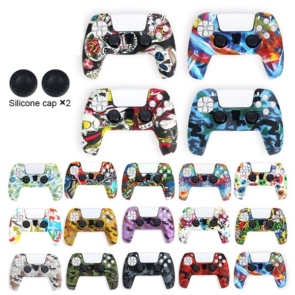 Camouflage Games Handle Covers PS5 Silicone Cases Anti-Slip Cover Game Handles Painting Protect Case For Playstation 5 Colorful Game Control