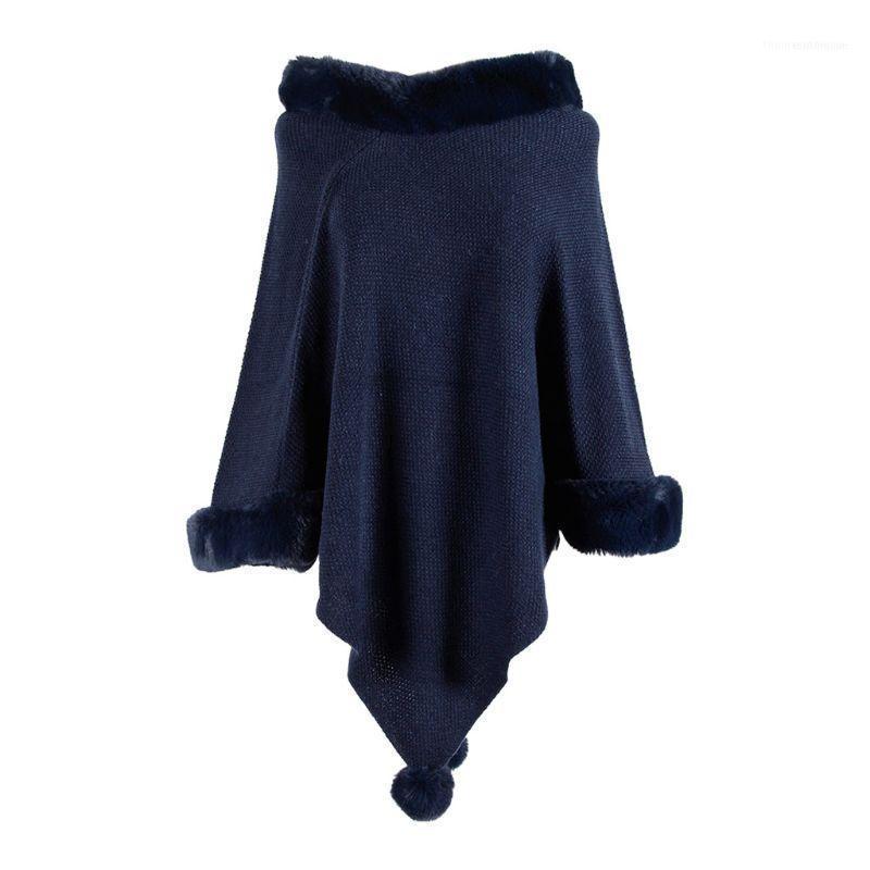 Scarves Women Winter Knitted Sweater Shawl Wrap Plush Trimmed Pompom Tassel Poncho Cape1
