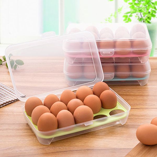 Plastic Egg Storage Box Organizer Refrigerator Storing 15 Eggs Organizer Bins Outdoor Portable Container Storage Egg Boxes DH5985