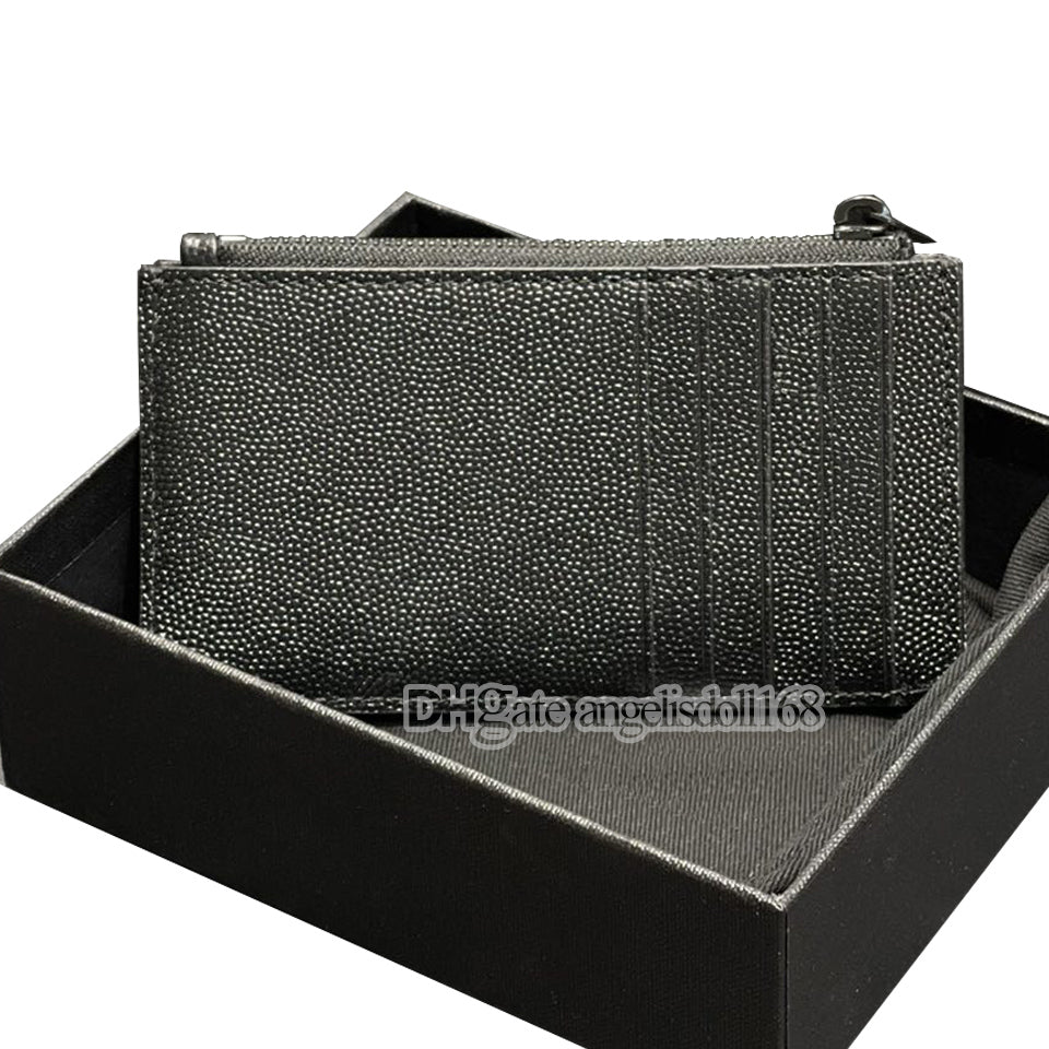 Top quality Genuine Leather Calfskin Caviar Chevron Quilted Card Holders coin purses Mens Wallets Designer Women Zipper Wallet