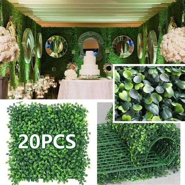 20pcs Artificial Plants Grass Wall Backdrop Flowers wedding Boxwood Hedge Panels for Indoor-Outdoor Garden Wall Decor 25x25cm 220112