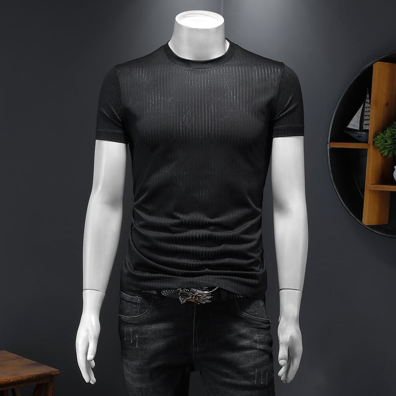 2022 summer new men&#039;s tops letter embroidery hot drill stretch T-shirt short-sleeved cotton round neck trend printing bottoming shirt