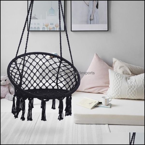 Hammocks Outdoor Furniture Home & Garden Black Swing Chair Max 330 Lbs Hanging Cotton Rope Hammock Chairs For Indoor And Outdoora03 Drop Del