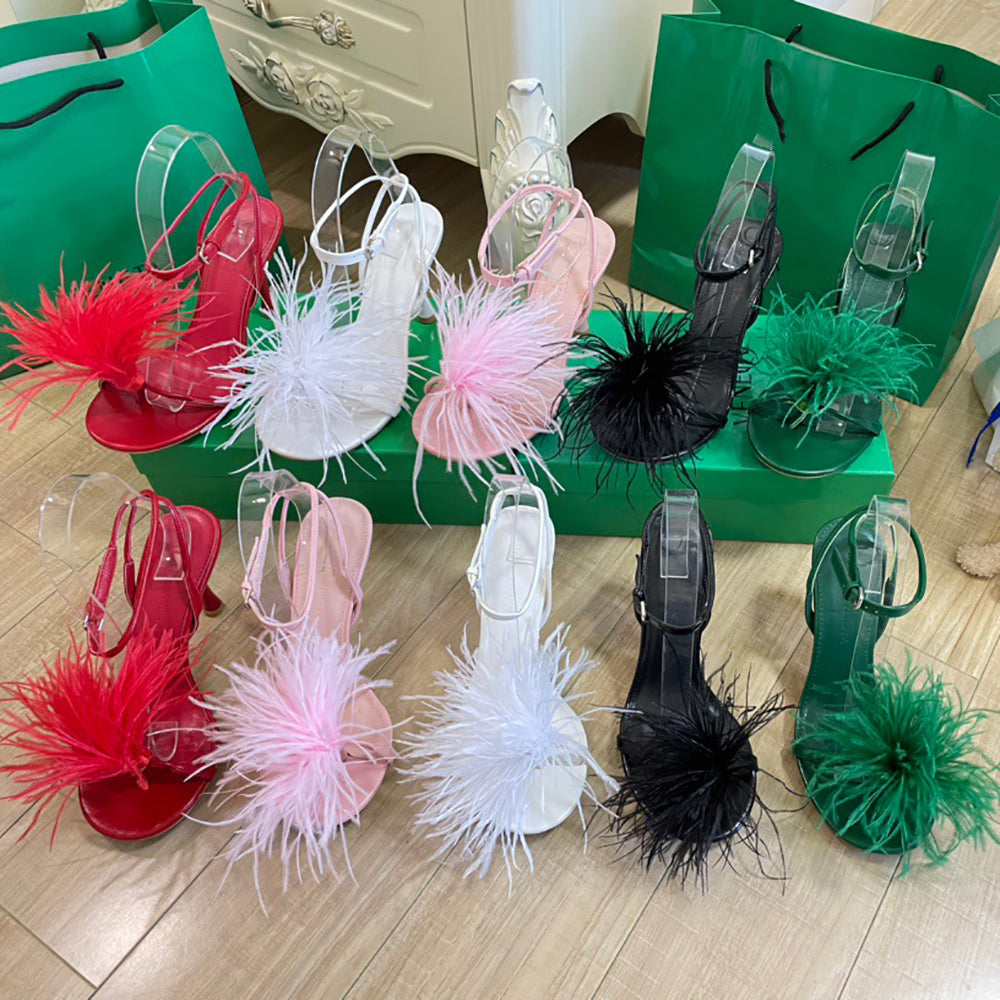 Luxury Designer Women Feather Word Classic Roman Sandals Wavy Non-Slip Bottom Candy Color 8cm High Heel Size 35-40 With Box