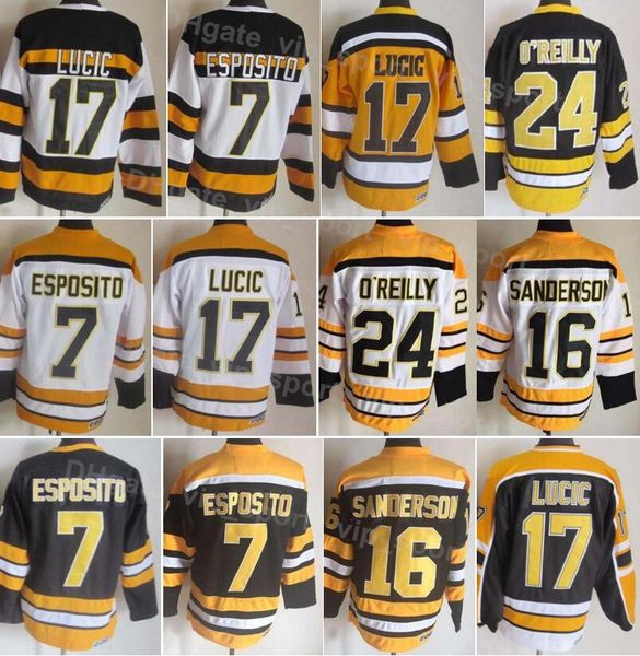 Men Ice Hockey Vintage Retro 16 Derek Sanderson Jersey 17 Milan Lucic 24 Terry OReilly 7 Phil Esposito All Stitched Home Black Yellow White