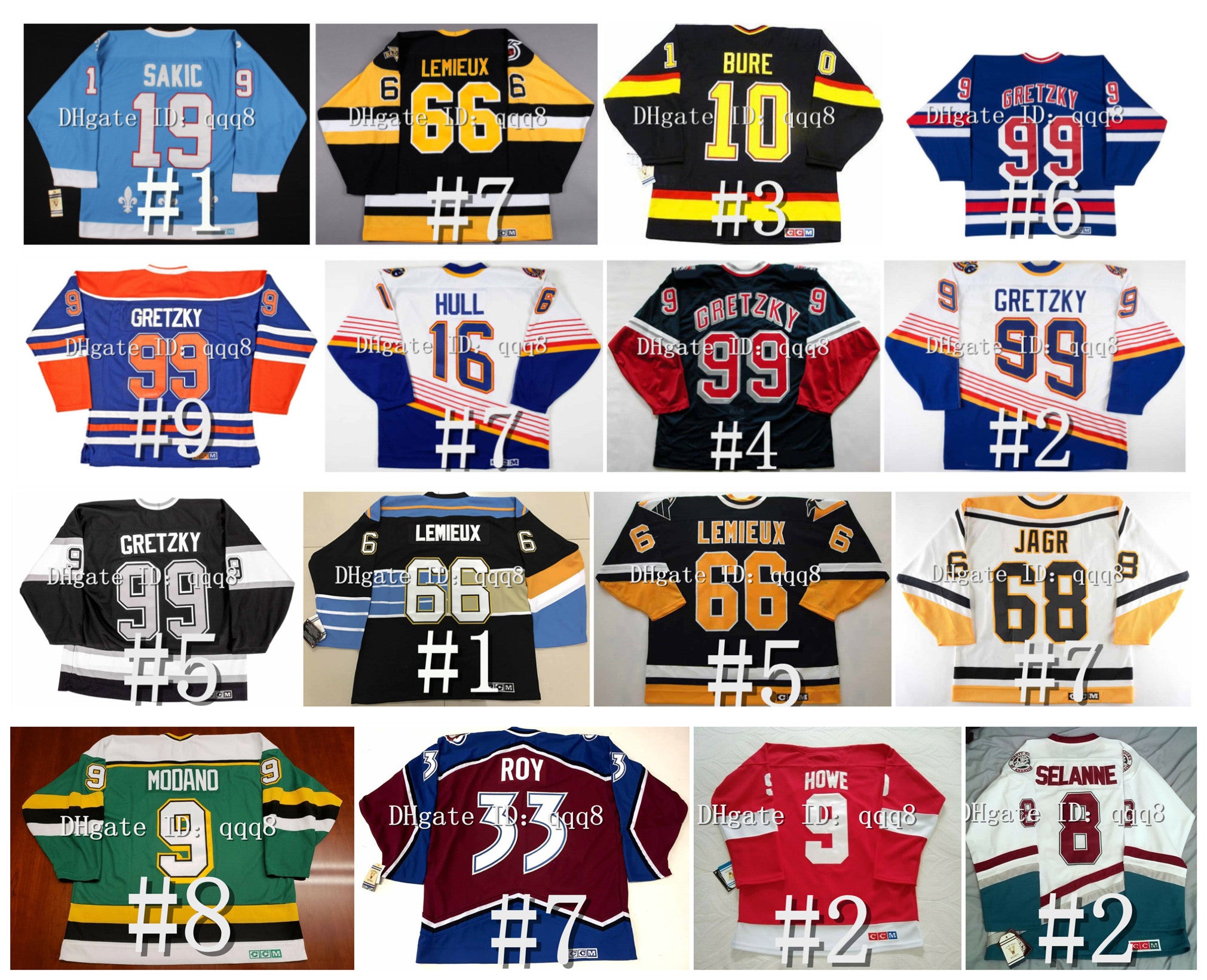 Vintage Wayne Gretzky Hockey Jersey Joe Sakic Eric Lindros Bobby Clarke Lemieux Mark Messier Brett Hull Mike Modano Jaromir Jagr Hextall Peter Forsb