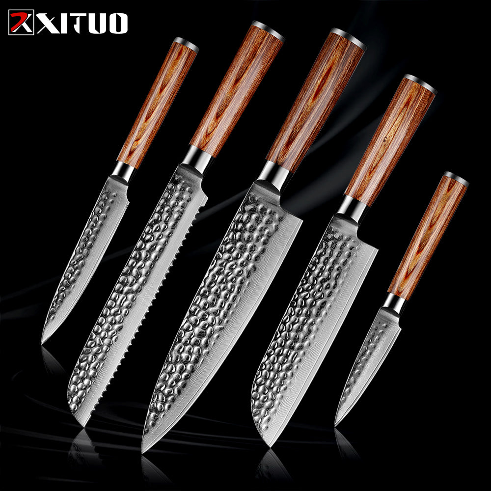XITUO Damascus Steel Knife Set 1pcs-5pcs Kitchen Knives Japan Chef Cleaver Santoku Utility Paring Knife Pakkawood Handle NewGift