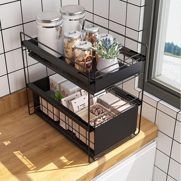Storage Holders & Racks Stackable Cabinet OrganizerSliding Basket 2-Tier Under Sink Storage Drawer Pull Out Shelf for Kitchen Bathroom Offic