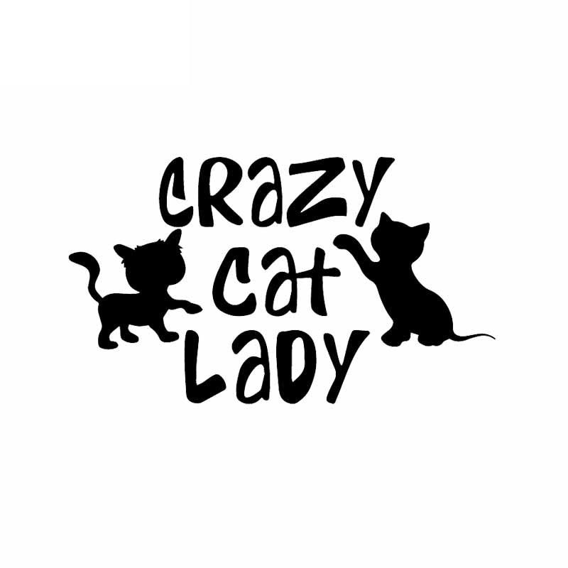 Decal Crazy Cat Lady Kitten Funny Car Sticker Pet Sticker Cover Scratch Black-white, 16cm*9cm