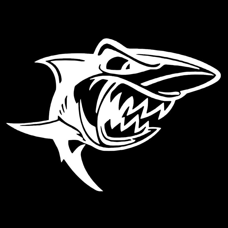 Car Sticker Great White Shark Cartoon Horror Mandible Fish Car Decoration Accessories Decal Waterproof Black-White,16cm*11cm