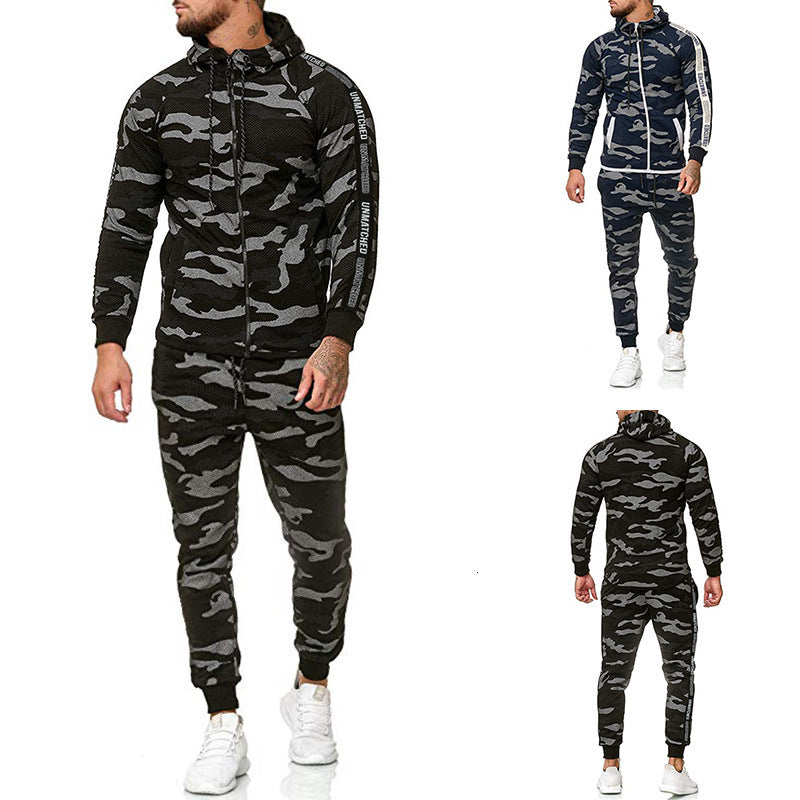 Men&#039;s Tracksuits Tracksuit Male Casual Hooded Men Camouflage Sportswear 2 Sets Zip Letter Hoodie Sweatshirt Sweat Pants Set Jogger