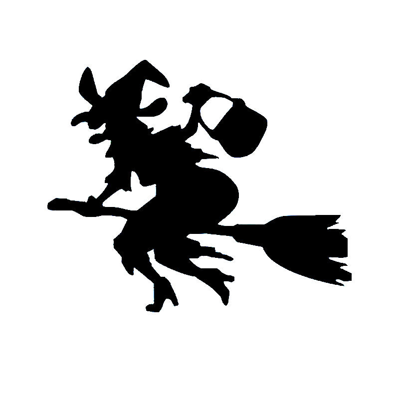 Car Stickers Cartoon Funny Witch Broomstick Decoration Accessories Stickers Waterproof Sunscreen Black-white,15cm*13cm