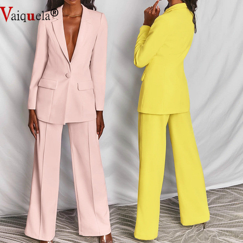 Women Suits Set Office Ladies Formal Occasion suit Business Party Buckle Blazer+Pants Two-piece Set Elegant Workplace Clothing