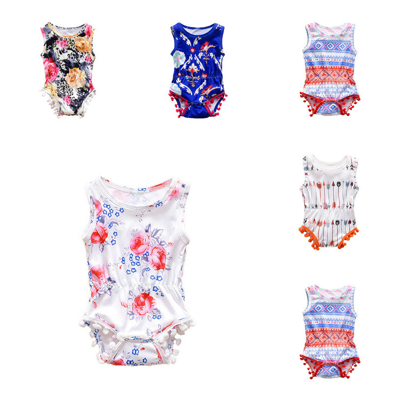 Baby Girl Boy Romper Toddler Tassel Onesie Jumpsuit Sleeveless Floral Arrow Print Infant Outfit Kid Clothes Summer Clothing