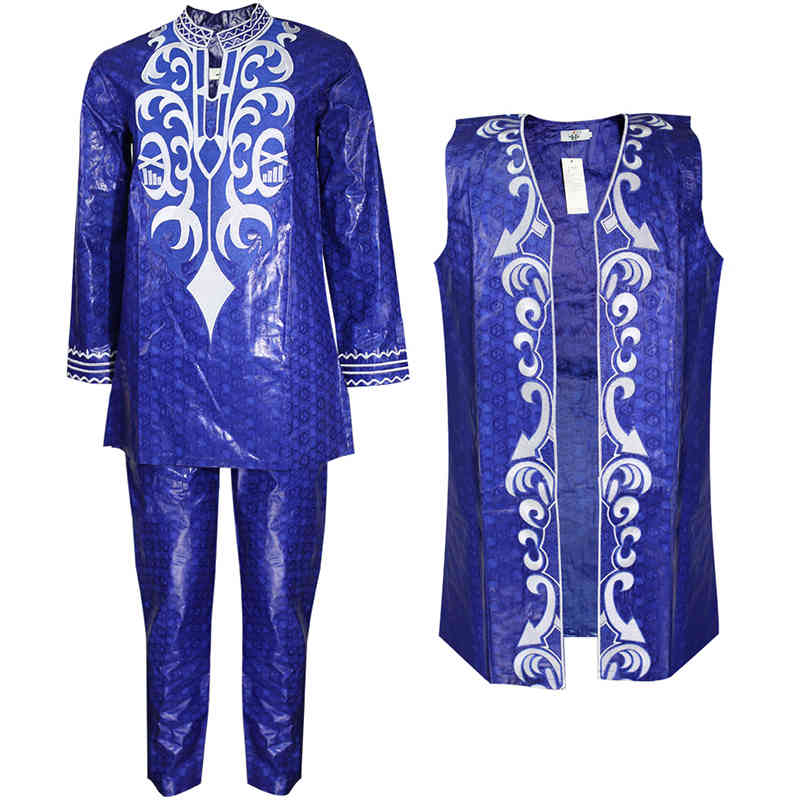 Ethnic Clothing H&D african clothes for men dashiki vest shirt pant 3 pcs suit embroidery bazin riche trouser set man formal attire QXIT